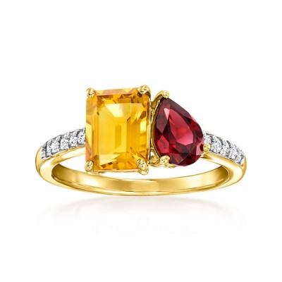 Ross-Simons 1.70 Carat Citrine and .90 Carat Garnet Toi Et Moi Ring With .11 ct. t.w. Diamonds in 14kt Yellow Gold