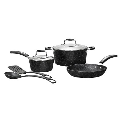 Starfrit 7 Piece Aluminum Cookware Set 7 Pieces Cooking Frying Sauce  Dishwasher Safe Oven Safe 3 quart 1.90 quart 1.25 gal 10 Frying Pan Black  Silver Aluminum Body Bakelite Handle - Office Depot