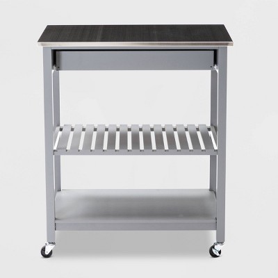 Gray Stainless Steel Top Kitchen Cart with Storage