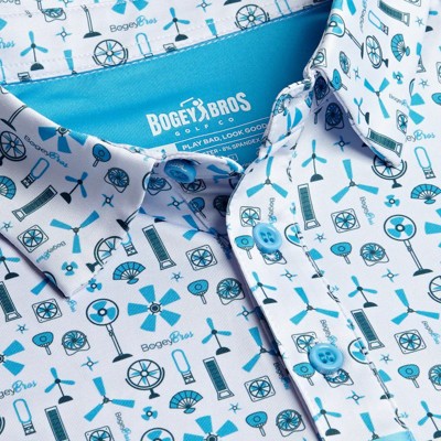 Bogey Bros Blue and White Polyester Spandex Golf Polo Shirt