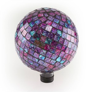 12" x 10" Indoor/Outdoor Embossed Pattern Glass Gazing Globe Purple - Alpine Corporation: Durable Polystone, LED Lights - 1 of 4