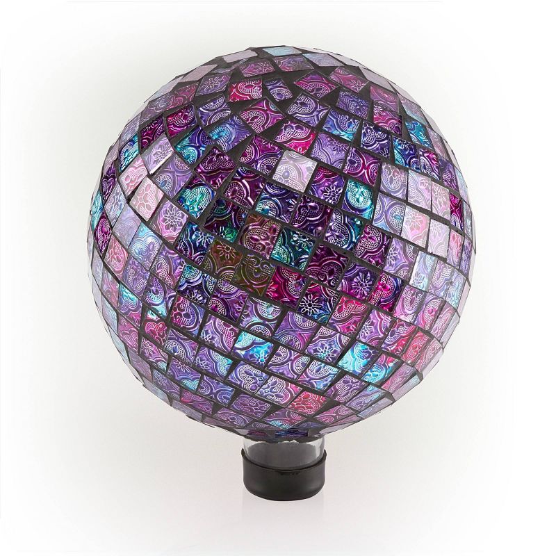 12&#34; x 10&#34; Indoor/Outdoor Embossed Pattern Glass Gazing Globe Purple - Alpine Corporation, 1 of 6