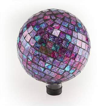 12" x 10" Indoor/Outdoor Embossed Pattern Glass Gazing Globe Purple - Alpine Corporation