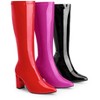 Perphy Women's Patent Leather Chunky Heels Knee High Boots - 2 of 4