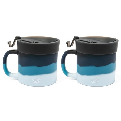 Silipint: 2 Pack 16oz Silicone Coffee Mug W/ Lid, Moon Beam