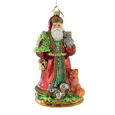 Huras 7.25" Woodland Santa Ornament Animal St Francis Owl  -  Tree Ornaments