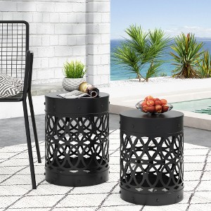 Lyngins Iron Cut Design Outdoor End Tables, Modern Cylindrical Patio End Table, Outdoor Side Table with Overlapping Circle Pattern - 1 of 4