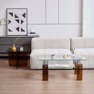 Hrinhom 39.3"W 2-Layer Transparent Tempered Glass Coffee Table,All-Glass - 1 of 4