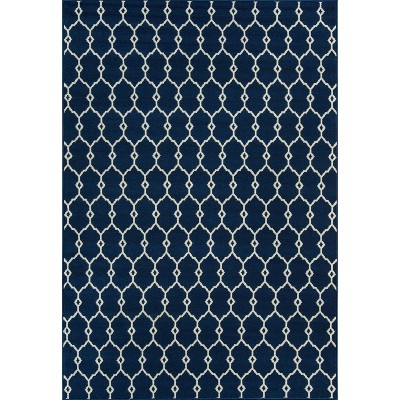 Navy Trellis Luxe All-Weather Indoor/Outdoor Rectangular Rug
