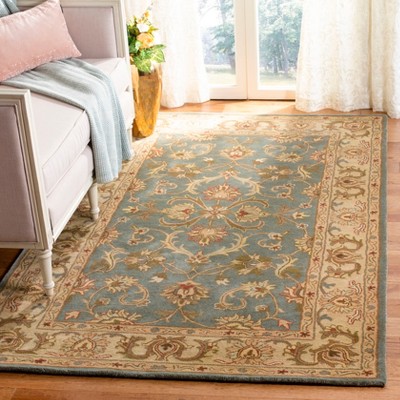 Hand-Tufted Blue and Beige Wool Rectangular Area Rug 5' x 8'