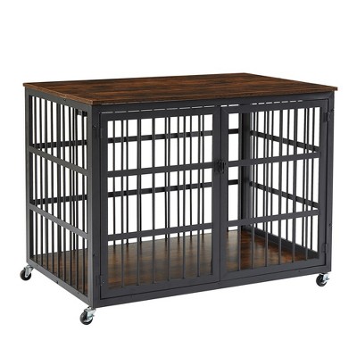 Dog Crate With Side Openings, 4 Wheels Heavy Duty Wooden Pet House Cage, Indoor Kennel Furniture For Small, Medium And Large Dogs