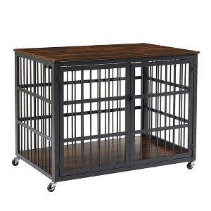 Dog Crate With Side Openings, 4 Wheels Heavy Duty Wooden Pet House Cage, Indoor Kennel Furniture For Small, Medium And Large Dogs - 1 of 4