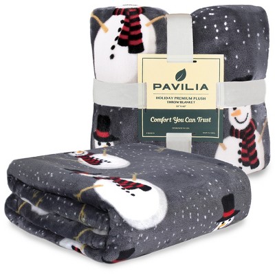 Snowman Gray Fleece Christmas Throw Blanket 50" x 60"
