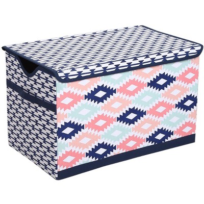 Bacati - Emma Aztec Design Coral/Mint/Navy Storage Toy Chest