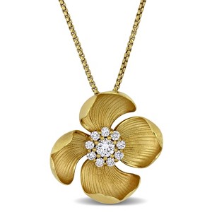 EVERLY JEWELRY | Yellow Plated Sterling Silver 3/5 CT TW Lab-Grown Diamond Flower Pendant with Chain, 20-inch - 1 of 4