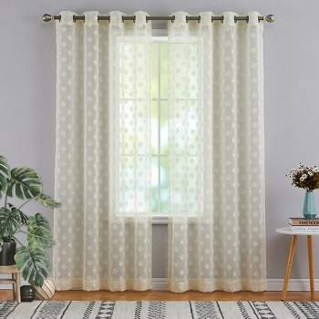 Whizmax Farmhouse Floral Curtains Boho Sheer Voile Window Drapes for Living Room Bedroom