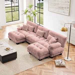 NicBex Couches for Living Room 3-Seater Sofa Cloud Couch Comfy Chenille Upholstered Modular Deep Seat Sofa with 5 Pillows and Ottoman - 1 of 4