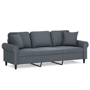 vidaXL 3-Seater Lounge Sofa with Throw Pillows - Dark Gray Velvet - Polyester Upholstery, Foam-Filled Seats, Metal Frame, Modern Design - 1 of 4