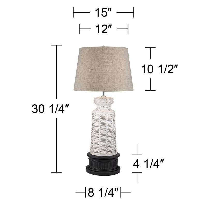360 Lighting Helene Country Cottage Table Lamp with Black Round Riser 30 1/4" Tall Cream White Ceramic Tan Linen Drum Shade for Bedroom Living Room, 4 of 6