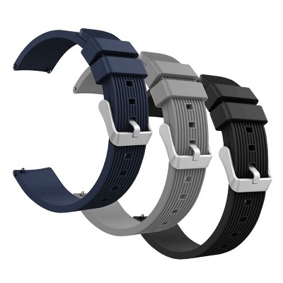 Insten 3-Pack Band For Samsung Galaxy Watch 4 40mm 44mm / 4 Classic 42mm 46mm / Watch 3 41mm / Active 2 Replacement Wristbands 20mm (Black+Blue+Gray)