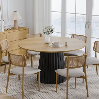 PexFix 52" Solid Wood Round Dining Table Kitchen Table for 4-6 with Tabletop & Textured Tapered Base for Living/Dining Room Coffee Office Natural