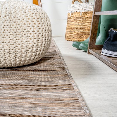 Mid-Century Stripe Synthetic Area Rug - Brown/Natural, Easy Care 2x8