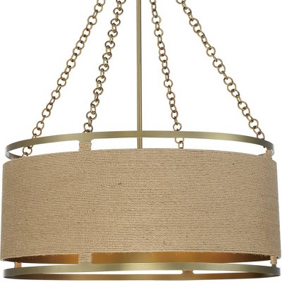 Windward Passage Soft Brass 6-Light Drum Pendant with Natural Rope Shade