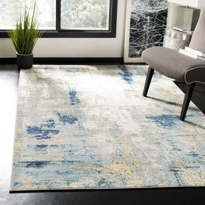 Gray and Gold Abstract Hand-knotted Synthetic Area Rug