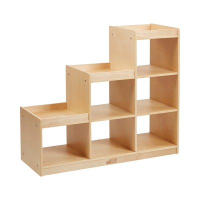 ECR4Kids Birch 3-2-1 Cube Storage Cabinet, 6-Compartment Wood Bookcase, Tiered Organizer - Natural