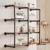 VEVOR Industrial Pipe Shelf, 4 Tier 3PCS, 11.8in Applicable Board Width Wall-Mount Floating Rustic Wood Shelves Bracket Bookshelf, Black - 2 of 4