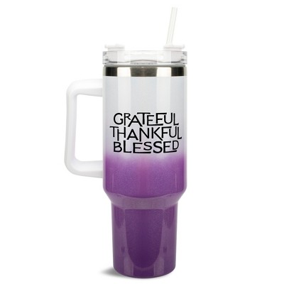 Elanze Designs Grateful Thankful Blessed 40 oz. Stainless Steel, Large Water Bottle Coffee Mug, Spill & Leak Resistant, Thermal Travel Tumbler with