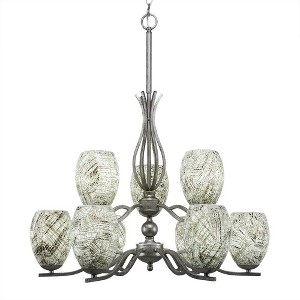 Toltec Lighting Revo 9 - Light Chandelier in  Aged Silver with 5" Natural Fusion Shade - 1 of 1