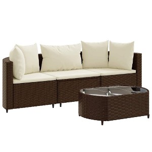 vidaXL Patio Sofa Set with Cushions Lounge Setting Outdoor Furniture Poly Rattan - Brown and Cream - 1 of 4