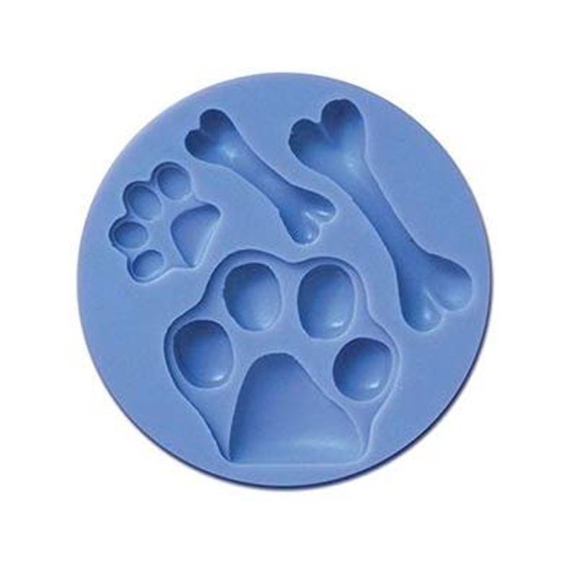 O'Creme  Dog Bones & Paw Prints Silicone Fondant Mold - 1" x 3" - Blue, 1 of 2