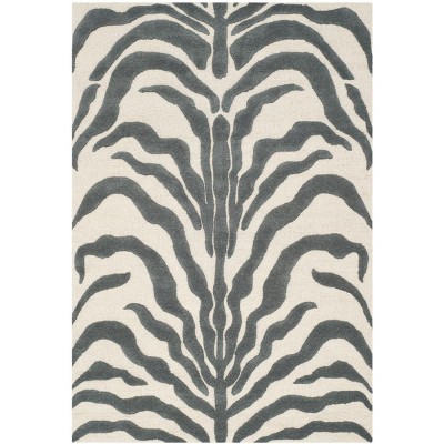 Ivory and Dark Grey Hand-Tufted Wool Area Rug