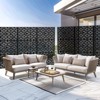 Pexfix 72" x 47" Metal Privacy Screen Freestanding Outdoor Divider Panel For Patio Deck Balcony Heavy Duty Base Weatherproof Black Triangular Cutouts - 2 of 4