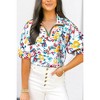 Amaryllis Women’s Watercolor Floral Print Short Sleeve Collared Blouse Relaxed Fit with Elastic Cuffs Lightweight Everyday Top - 3 of 4