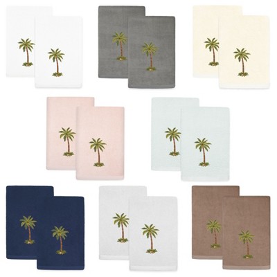 Marine Blue Turkish Cotton Palm Tree Embellished Towel Set