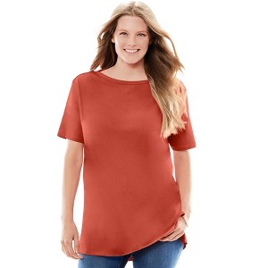 Woman Within Perfect Short-Sleeve Boatneck Tunic - 1 of 4