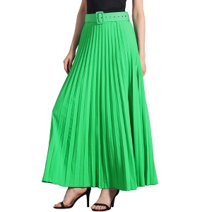 Allegra K Women's Flowy Pleated Elastic High Waist with Belt A-line Skirt - 1 of 4