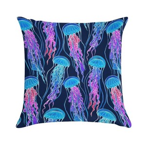 Rainbow Jellyfish Navy Blue Pillow Covers 18x18 Decorative Throw Pillows Soft Square Cushion Covers for Couch Sofa Bedroom - 1 of 1