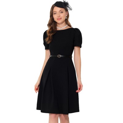 Allegra K Women's Elegant Work Belted Boat Neck Short Sleeve Knee Length  Dresses : Target