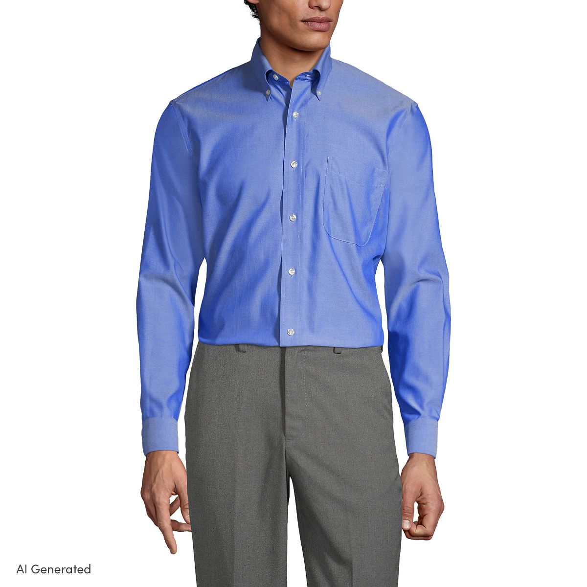 Lands' End School Uniform Men's Long Sleeve No Iron Pinpoint Dress Shirt - thumbnail 8