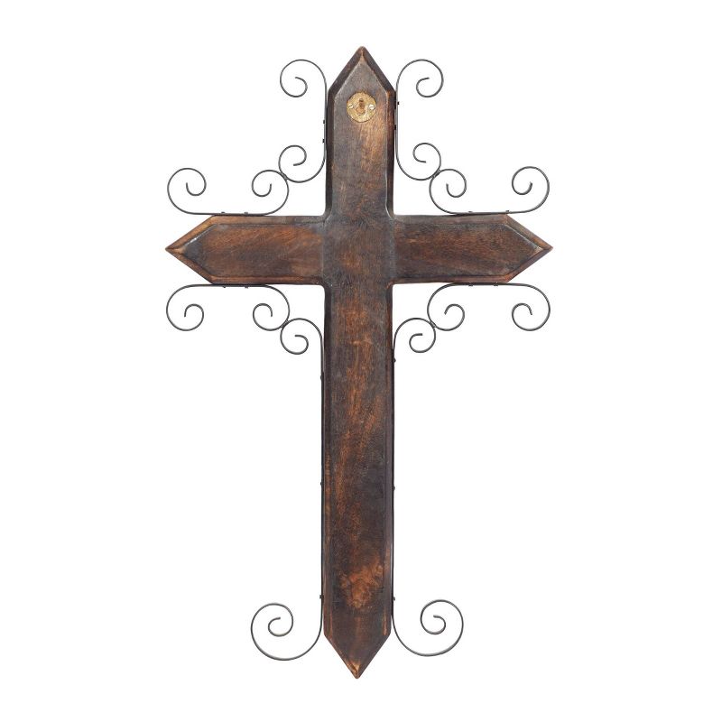 Mango Wood Biblical Carved Cross Wall Decor with Metal Scrollwork Brown - Olivia &#38; May, 4 of 7
