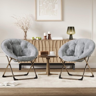 Saucer Chair, Comfy Chair Faux Fur Lounge Moon Chair with Folding Metal Frame, Oversized Plush Foldable Flower Accent Seat