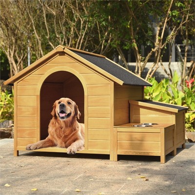 Large Size Wooden Dog House Dog Crate For Large Dog Breeds With Asphalt Roof Solid Wood Weatherproof Dog Crate Natural Target