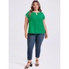 Women's Plus Size Contrasting Colors Keyhole Tulip Sleeve Summer Casual Blouses - GRACE & GRANDEUR - 2 of 4