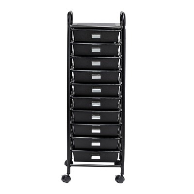 Honey-Can-Do 10 Drawer Rolling Cart Black: Portable Storage Tower, Plastic & Steel, Craft & Cosmetic Organizer