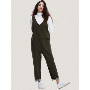 EXLURA Womens High Roller Denim Bib Jumpsuits Casual Loose Overalls Baggy Jeans Romper with Pockets Outfits - 1 of 4