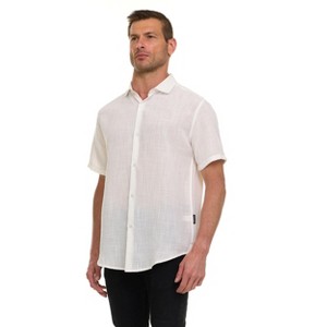 Canada Weather Gear Men’s Linen Look Short Sleeve Button-Up Shirt – Lightweight Collared Casual Shirt for Summer - 1 of 4
